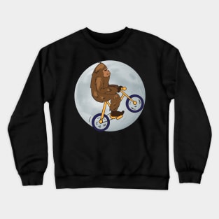 Bigfoot Riding a Bike in Front of the Moon Crewneck Sweatshirt